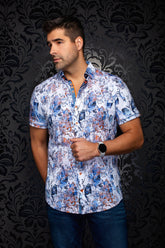 Chemise manches courtes en Knit extensible pour homme par Au Noir | VENICE (SS) Blanc Multi | Boutique Vvög, inventaire complet de la marque Au Noir