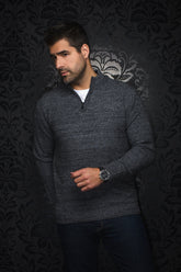 Chandail zip 1/4 en laine mérino pour homme par Au Noir | VOGAR Gris | Boutique Vvög, inventaire complet de la marque Au Noir