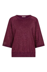 T-Shirt métallique bourgogne à manches larges et bordures côtelées pour femme par Esqualo, vue de face