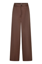 Pantalon brun à jambe large avec braguette boutonnée, passants et ourlets piqués pour femme par Esqualo, vue avant
