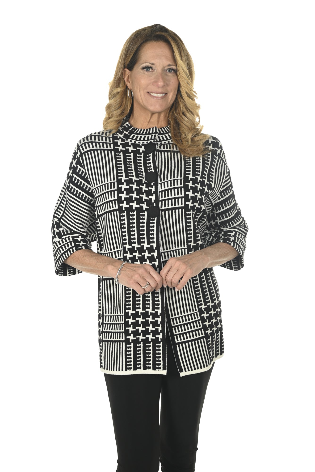Veste en tricot pour femme par Frank Lyman | 234107U BLK/WHTE | Boutique Vvög, vêtements mode pour homme et femme
