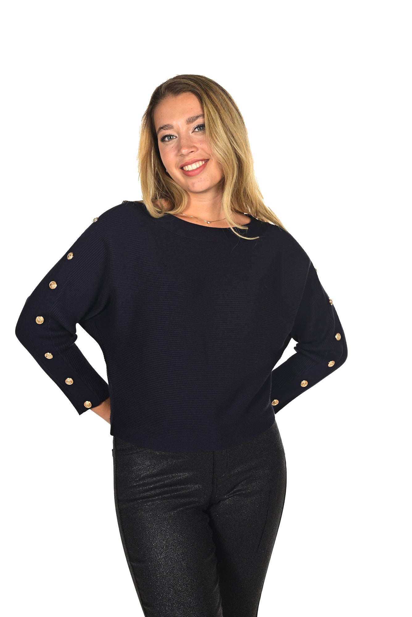 Chandail manches longues pour femme par Frank Lyman | 234145U NAVY | Boutique Vvög, vêtements mode pour homme et femme