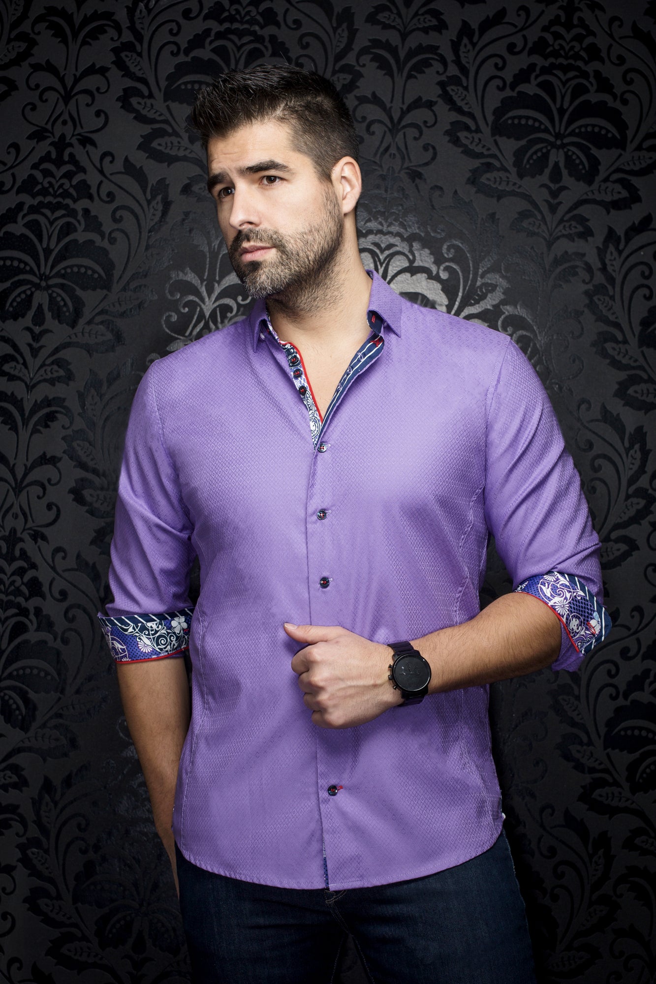 Chemise manches longues pour homme par Au Noir | ADJANI Lavande | Boutique Vvög, inventaire complet de la marque Au Noir