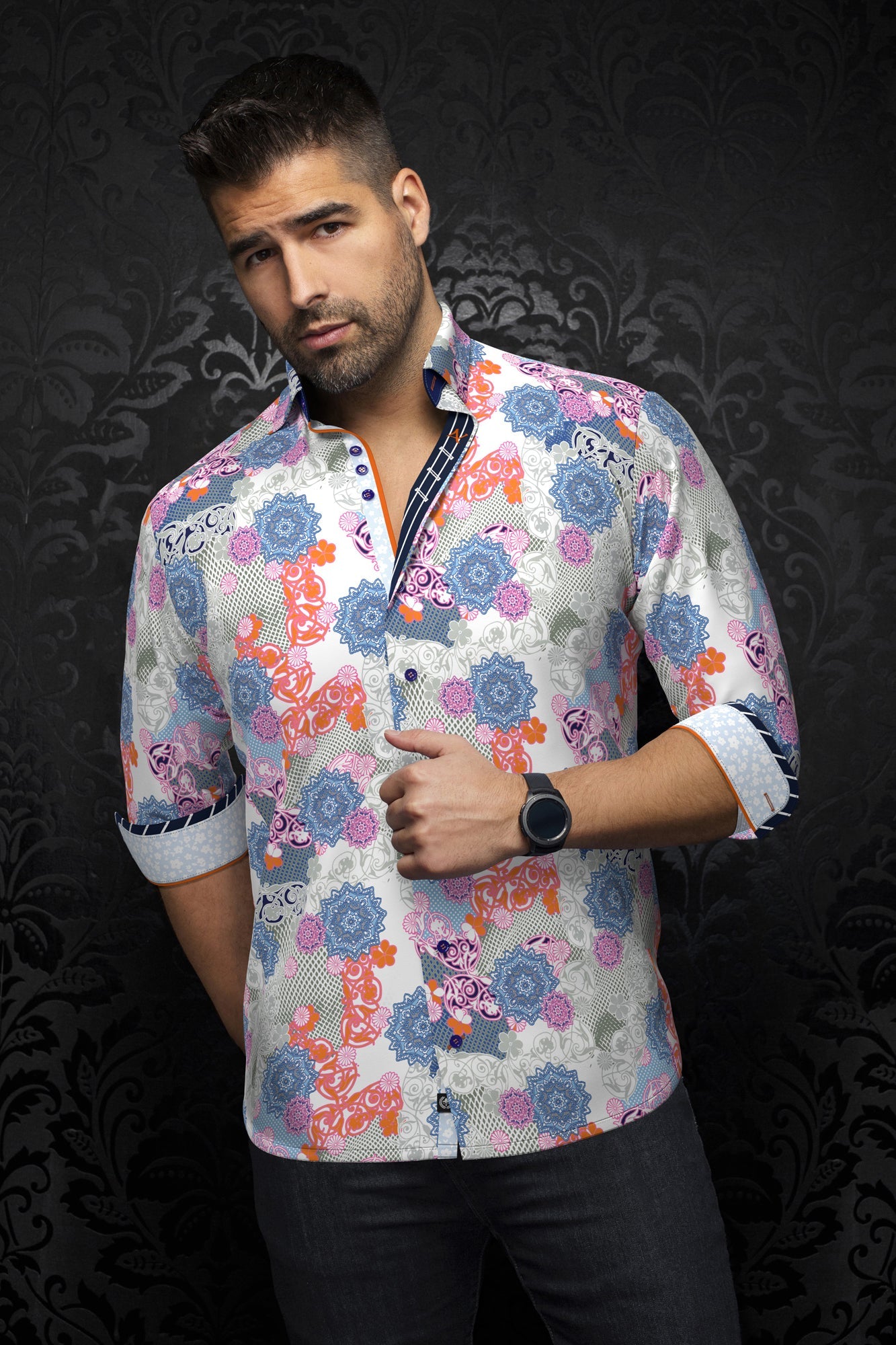 Chemise manches longues en Knit pour homme par Au Noir | ALBORI Blanc Multi | Boutique Vvög, inventaire complet de la marque Au Noir