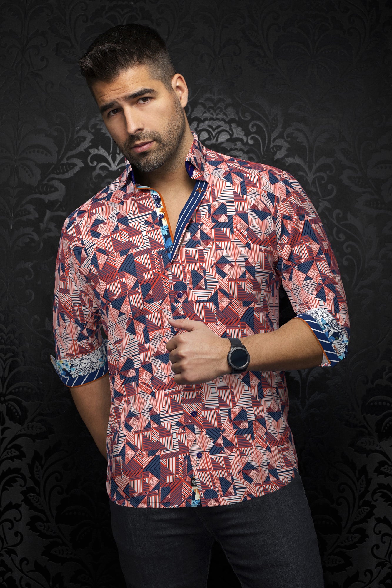 Chemise manches longues pour homme par Au Noir | ARIENZO Blanc Orange | Boutique Vvög, inventaire complet de la marque Au Noir