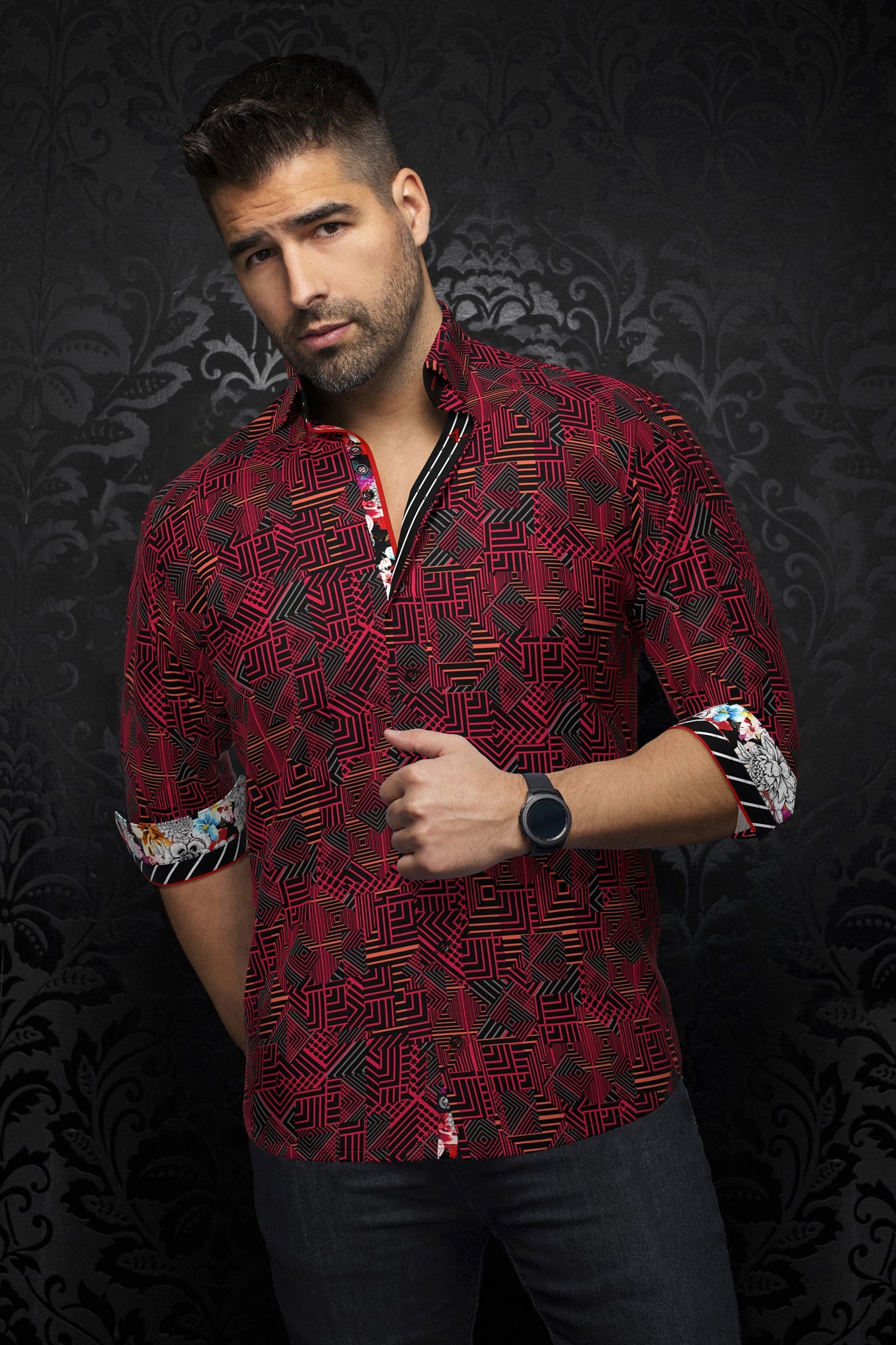 Chemise manches longues pour homme par Au Noir | ARIENZO Rouge | Boutique Vvög, inventaire complet de la marque Au Noir