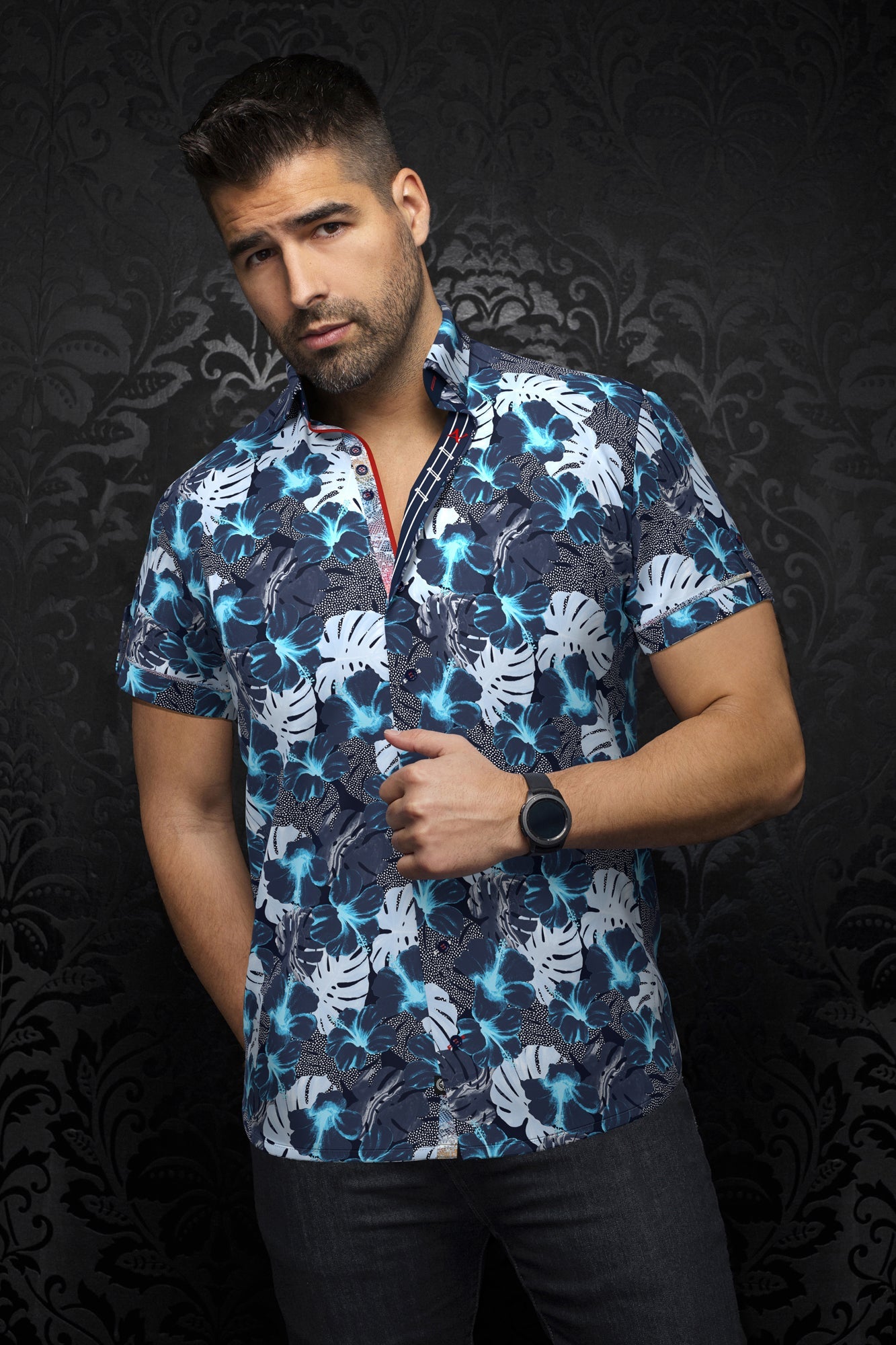 Chemise manches courtes pour homme par Au Noir | AXEL(SS) Marine | Boutique Vvög, inventaire complet de la marque Au Noir