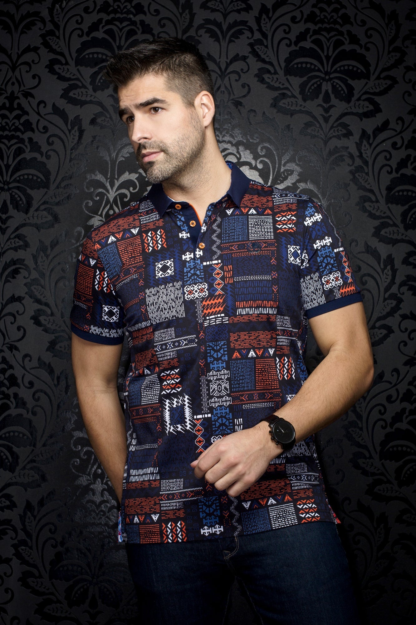Polo pour homme par Au Noir | AZIMUT Marine Orange | Boutique Vvög, inventaire complet de la marque Au Noir