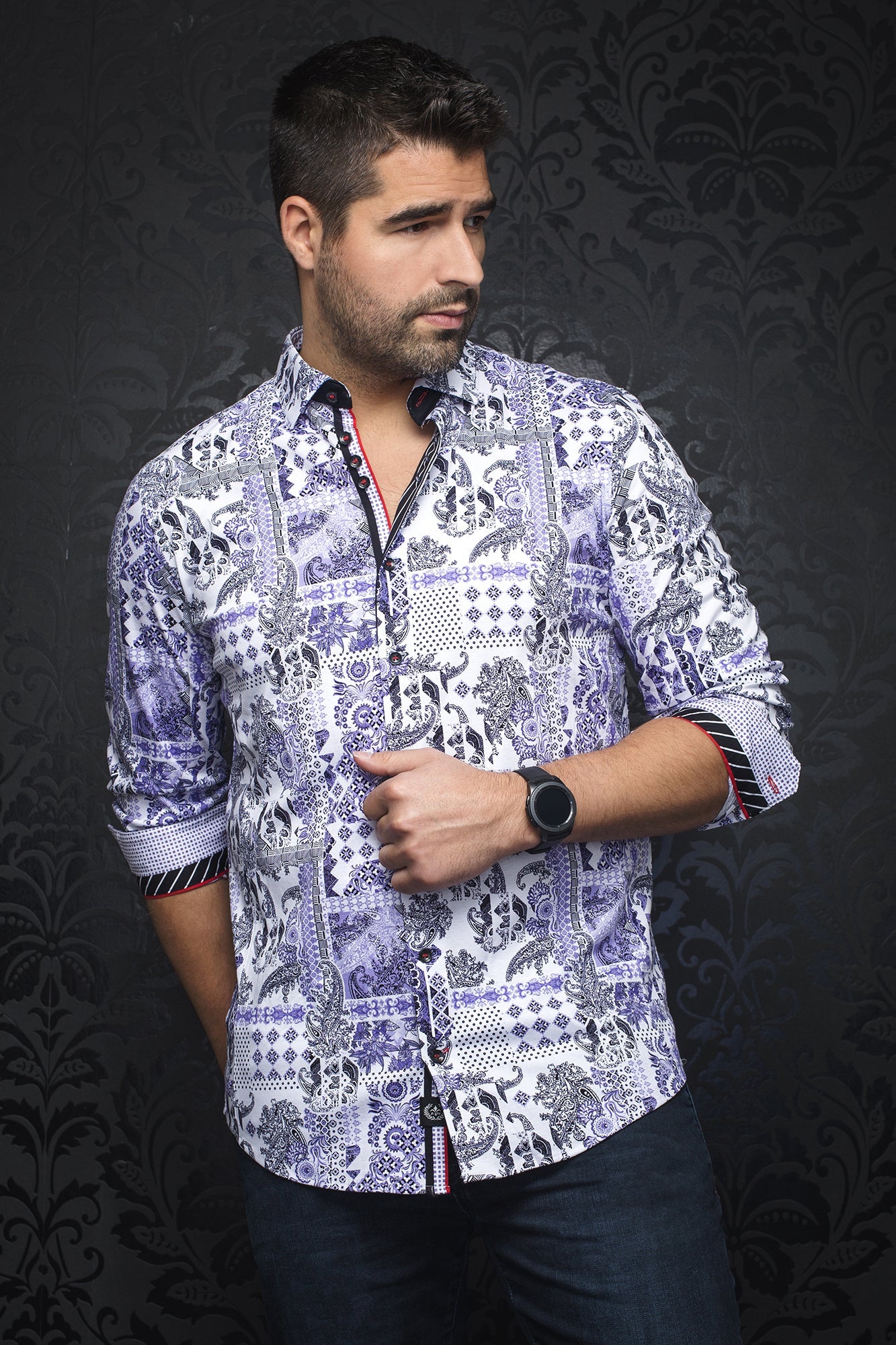 Chemise manches longues en Knit pour homme par Au Noir | BORNEO lavender | Boutique Vvög, inventaire complet de la marque Au Noir