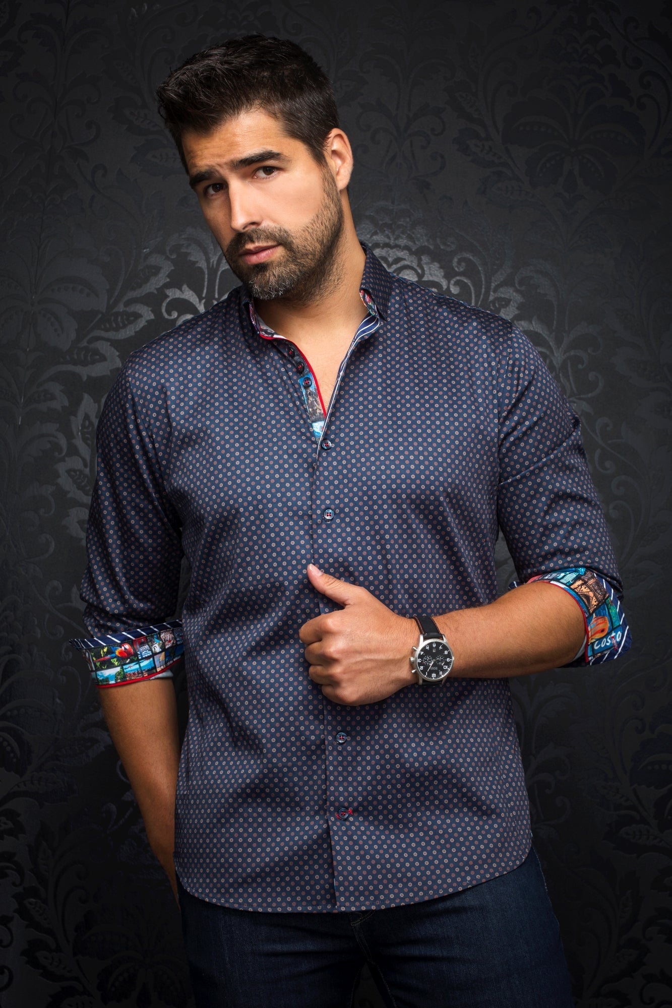 Chemise manches longues pour homme par Au Noir | BRADFORD Marine Beige/navy beige | Vvog.ca, inventaire complet de la marque Au Noir