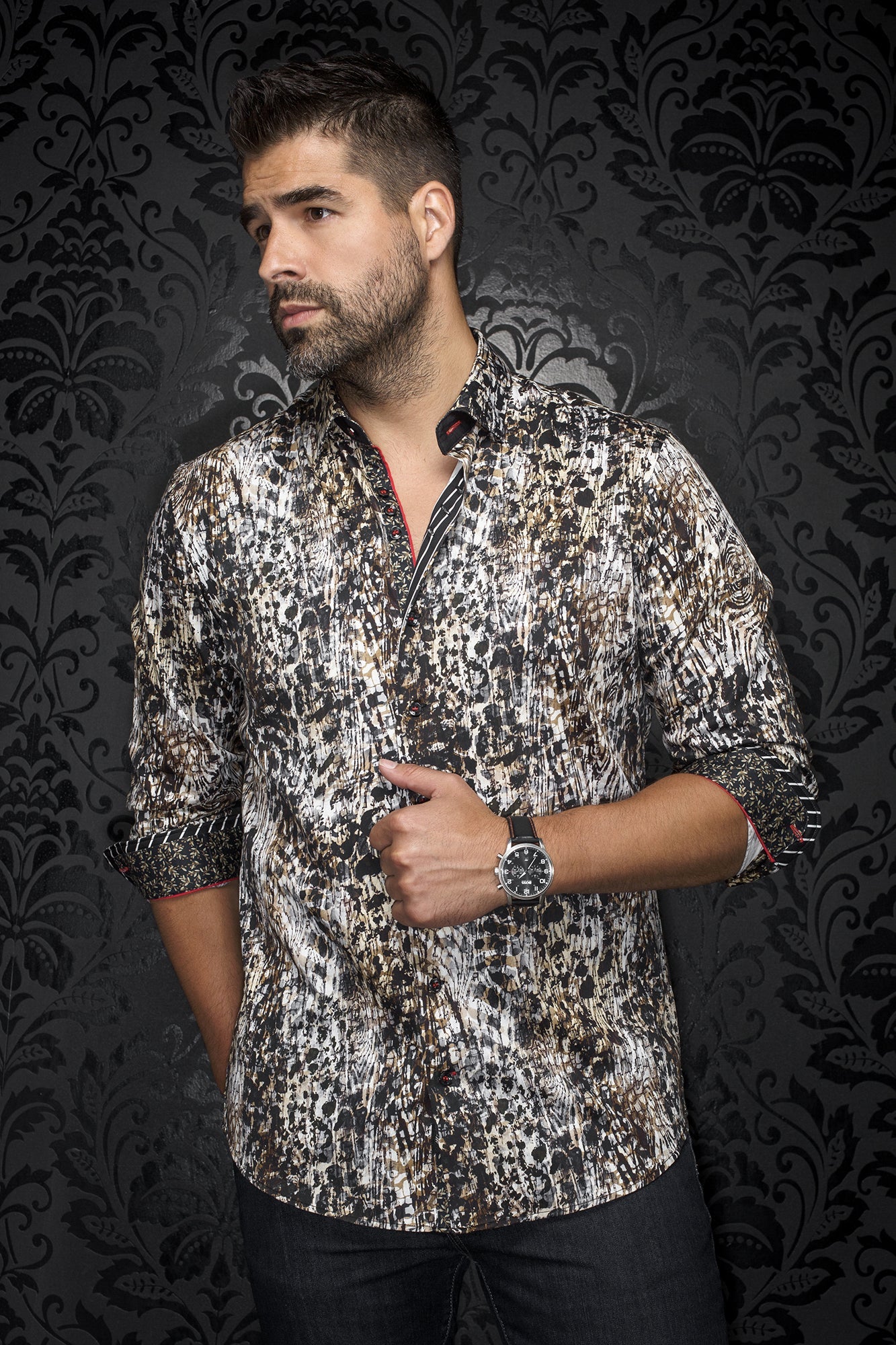 Chemise manches longues pour homme par Au Noir | CARLITTO Noir Tabac | Boutique Vvög, inventaire complet de la marque Au Noir