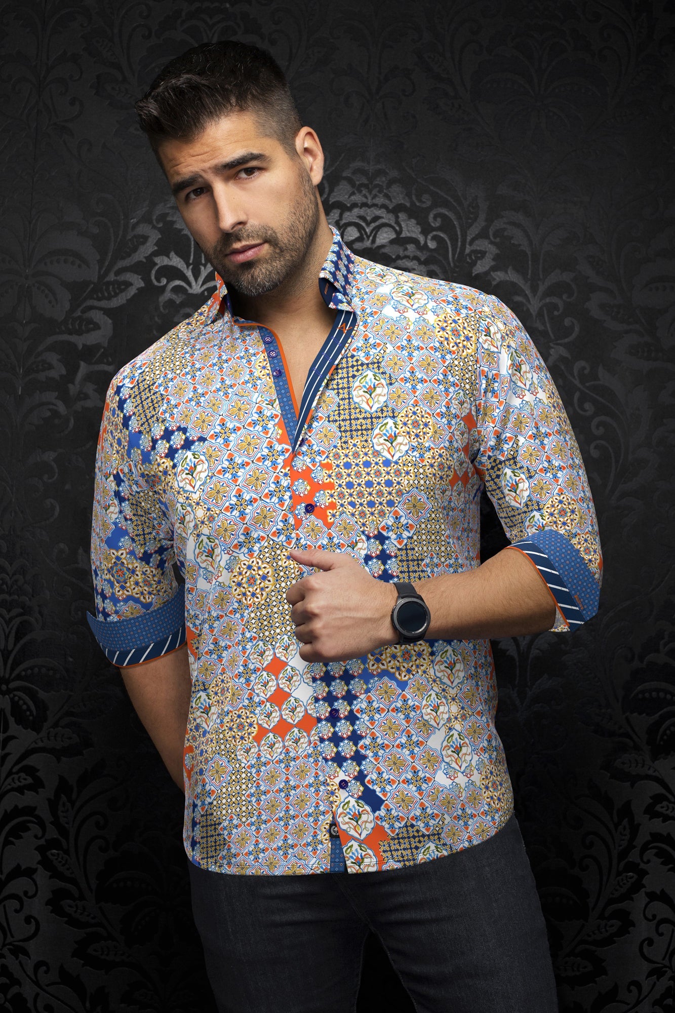 Chemise manches longues pour homme par Au Noir | CARLSON Orange | Boutique Vvög, inventaire complet de la marque Au Noir