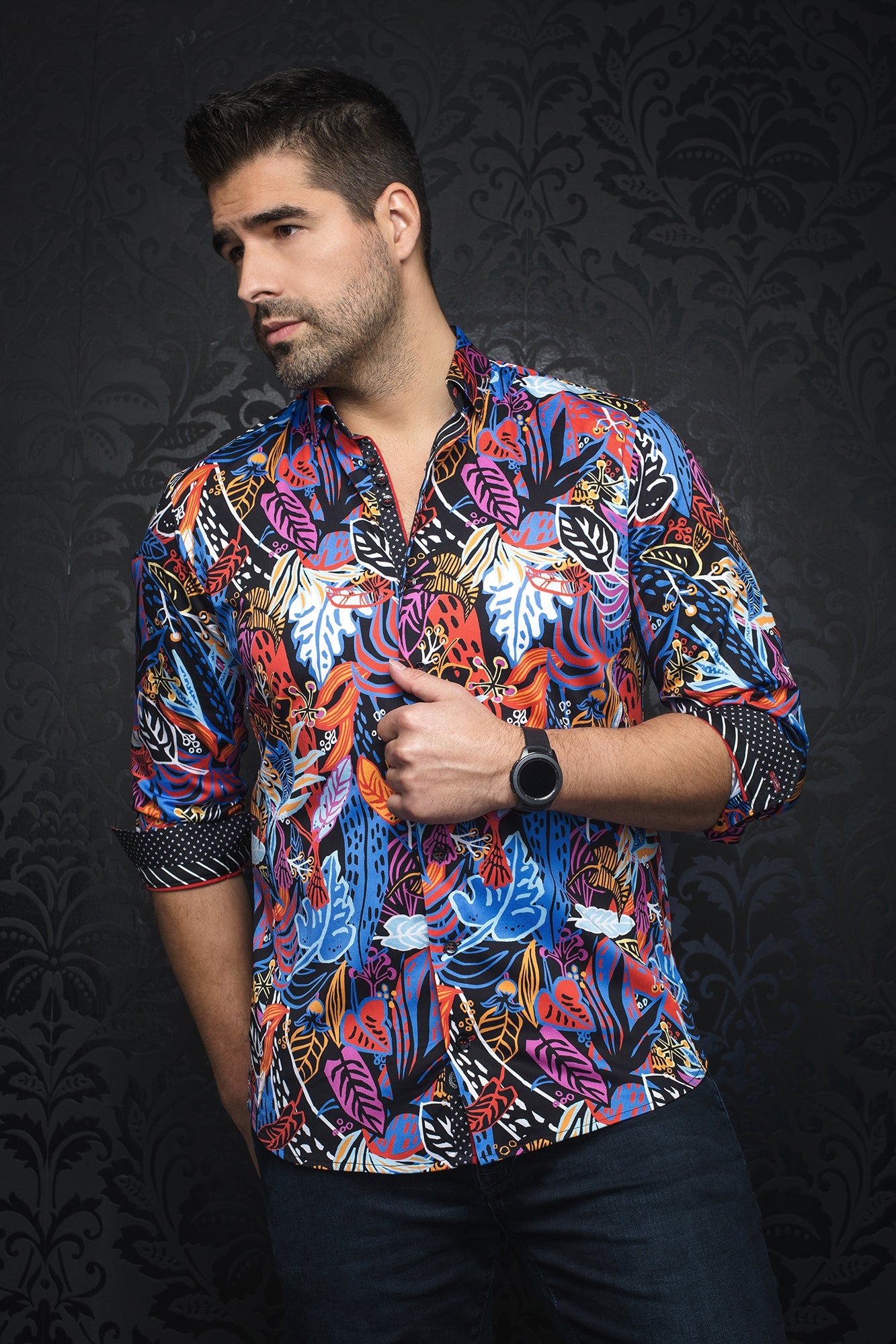 Chemise manches longues en Knit pour homme par Au Noir | CENTURION black multi | Boutique Vvög, inventaire complet de la marque Au Noir