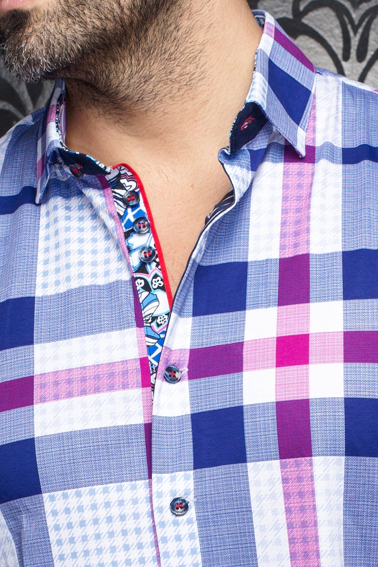 Chemise manches longues en Knit pour homme par Au Noir | DEBUSSY Blanc Fuchsia | Boutique Vvög, inventaire complet de la marque Au Noir