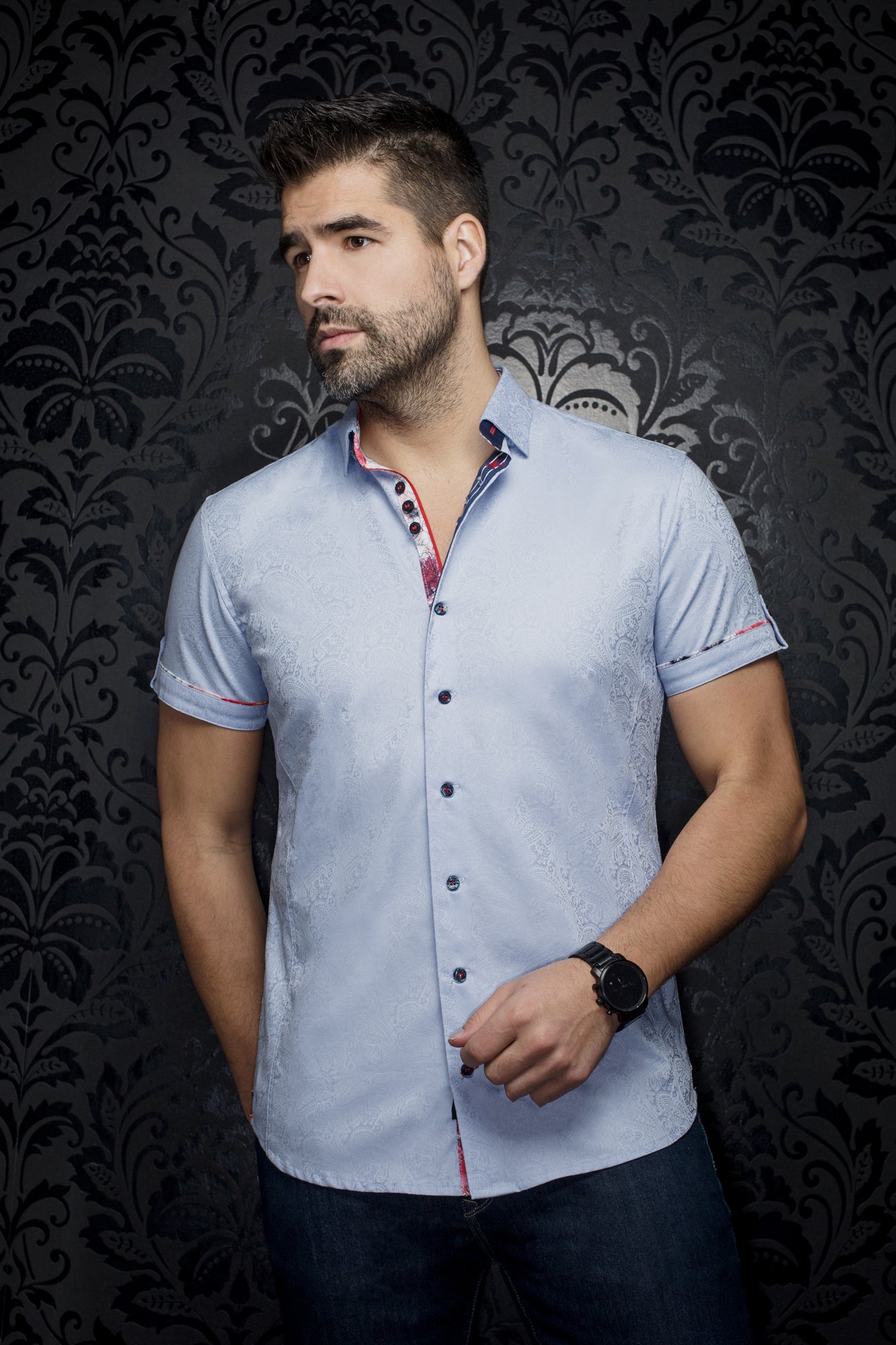 Chemise manches courtes pour homme par Au Noir | DONIZETTI(SS) Bleu Clair | Boutique Vvög, inventaire complet de la marque Au Noir