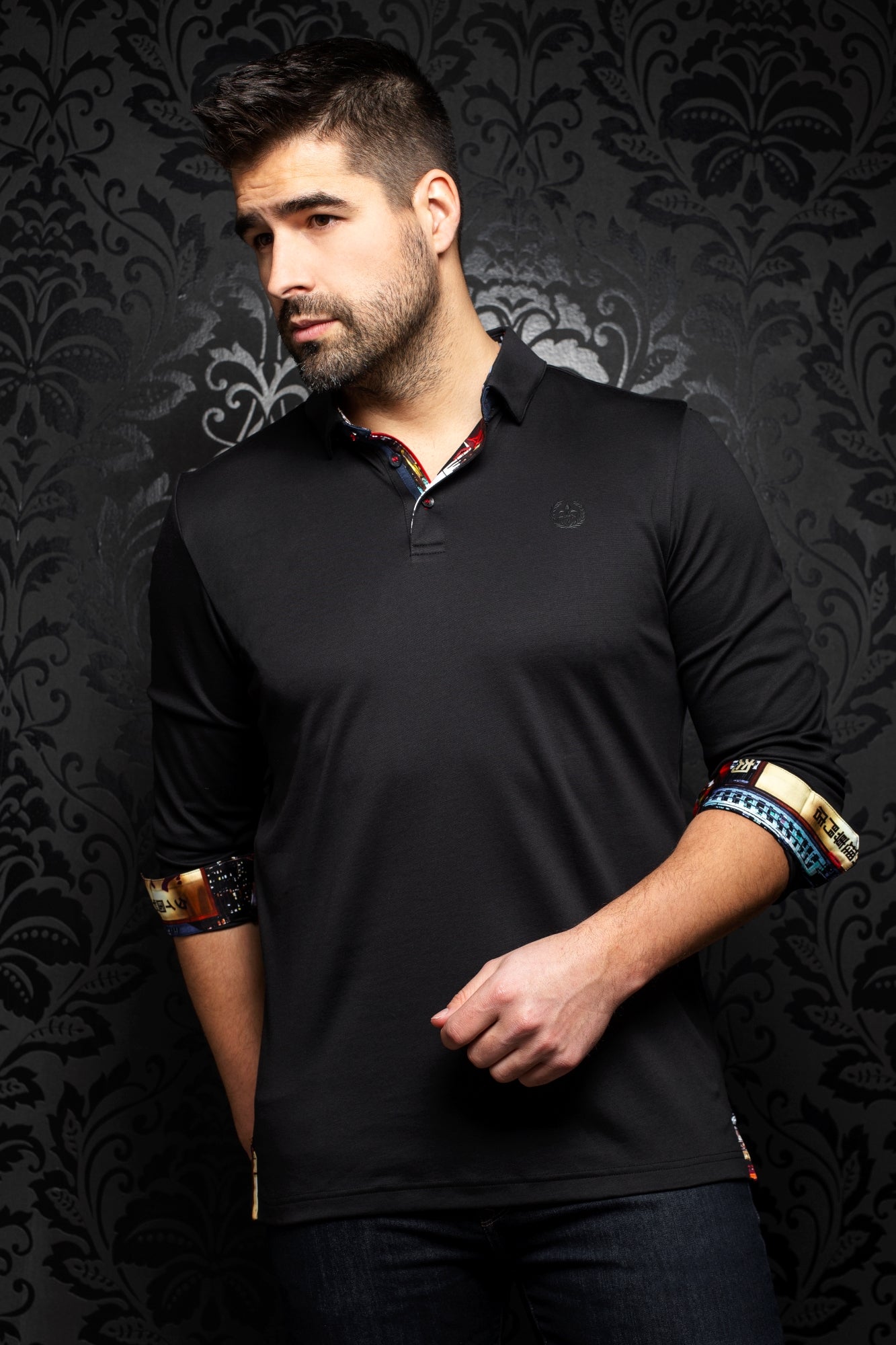 Men's short-sleeved sports polo shirt by Au Noir Falcon black