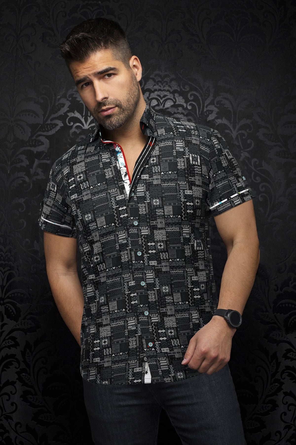 Chemise manches courtes pour homme par Au Noir | FINLAY(SS) Noir | Boutique Vvög, inventaire complet de la marque Au Noir