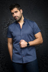 Chemise manches courtes pour homme par Au Noir | JANSSEN (SS) navy white | Boutique Vvög, inventaire complet de la marque Au Noir