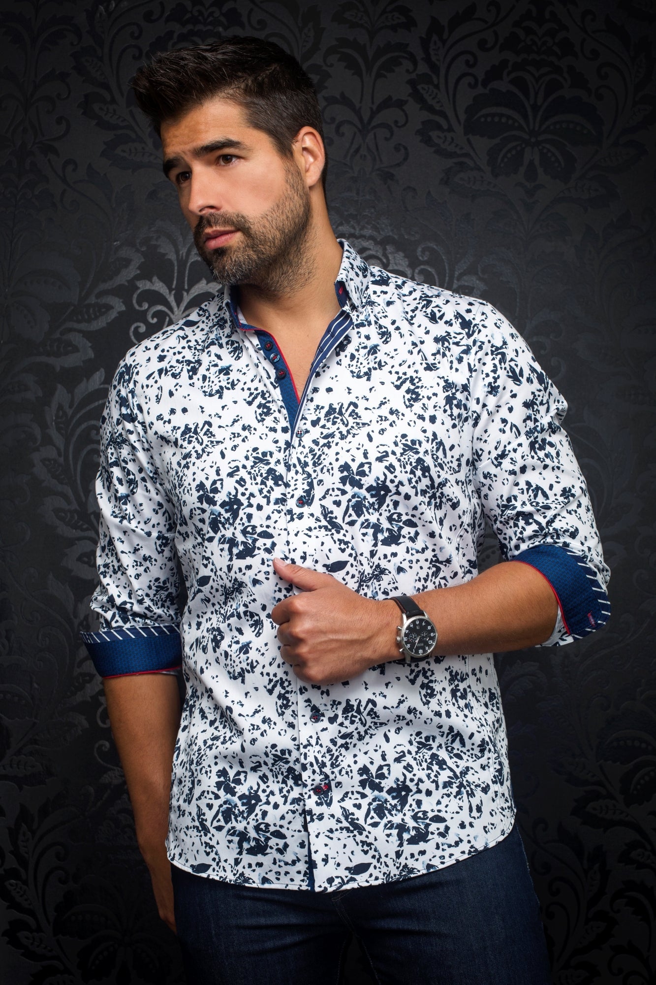 Chemise manches longues pour homme par Au Noir | KHARMA NUOVO Marine Blanc/WHITE NAVY | Vvog.ca, inventaire complet de la marque Au Noir