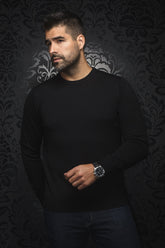 Chandail manches longues col rond en laine mérino pour homme par Au Noir | MARINI_C Noir | Boutique Vvög, inventaire complet de la marque Au Noir