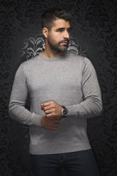 Chandail manches longues col rond en laine mérino pour homme par Au Noir | MARINI_C Gris Moyen | Boutique Vvög, inventaire complet de la marque Au Noir