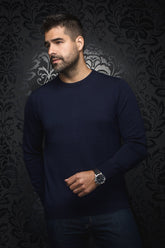 Chandail manches longues col rond en laine mérino pour homme par Au Noir | MARINI_C Marine | Boutique Vvög, inventaire complet de la marque Au Noir