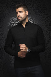 Chandail manches longues zip 1/4 en laine mérino pour homme par Au Noir | MESTA_QZ Noir | Boutique Vvög, inventaire complet de la marque Au Noir