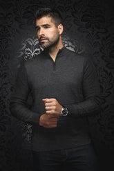 Chandail manches longues zip 1/4 en laine mérino pour homme par Au Noir | MESTA_QZ Charcoal | Boutique Vvög, inventaire complet de la marque Au Noir