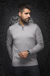 Chandail manches longues zip 1/4 en laine mérino pour homme par Au Noir | MESTA_QZ Gris Moyen | Boutique Vvög, inventaire complet de la marque Au Noir
