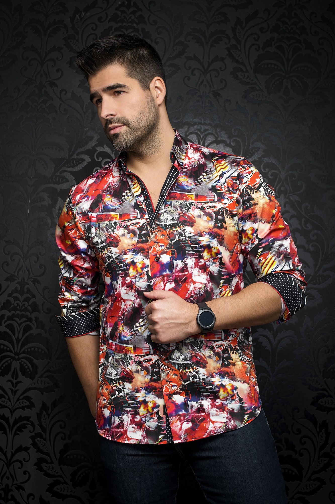 Chemise manches longues pour homme par Au Noir | MONZA ReD MULTI | Boutique Vvög, inventaire complet de la marque Au Noir