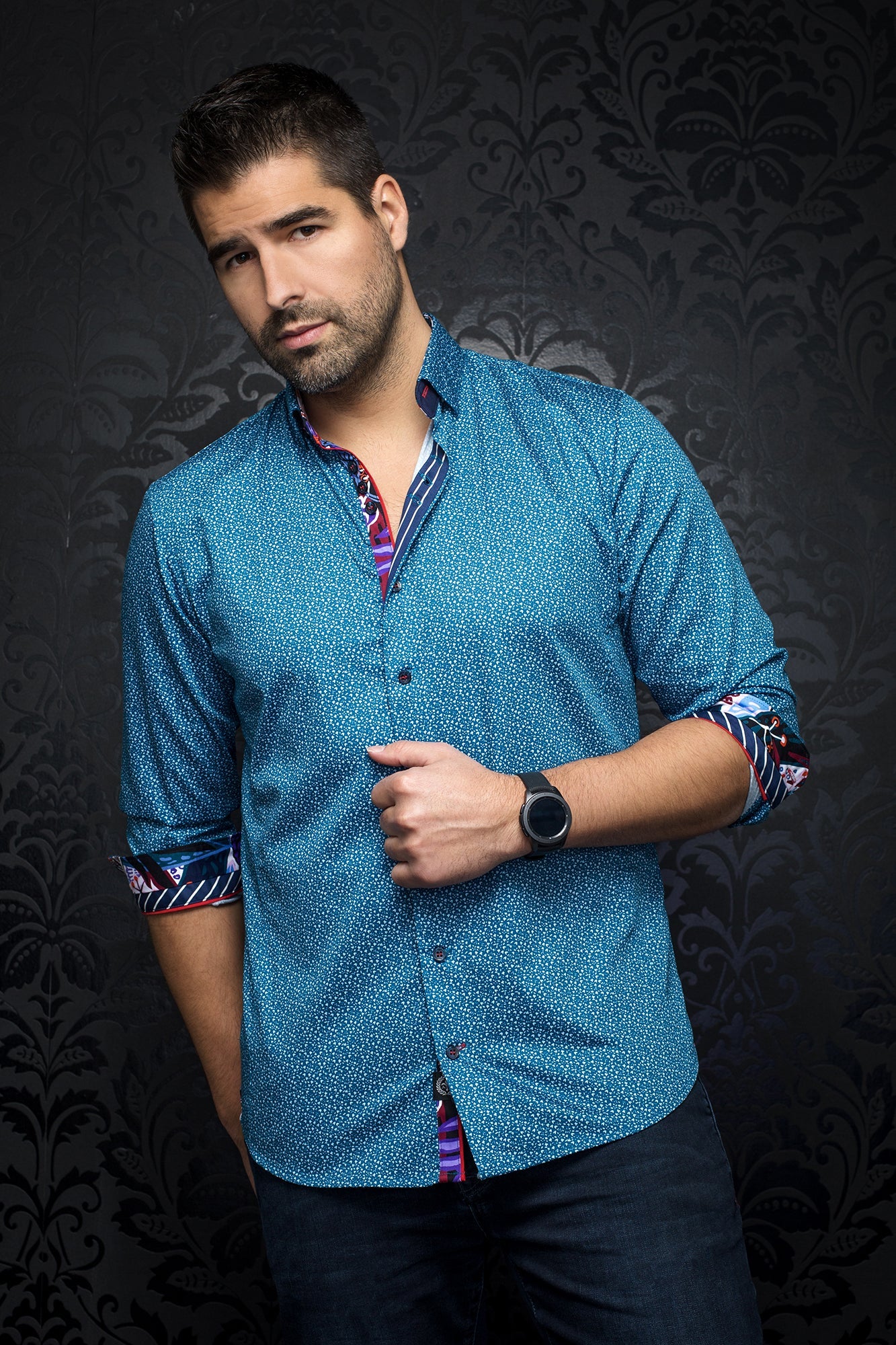 Chemise manches longues pour homme par Au Noir | MOZI Teal | Boutique Vvög, inventaire complet de la marque Au Noir