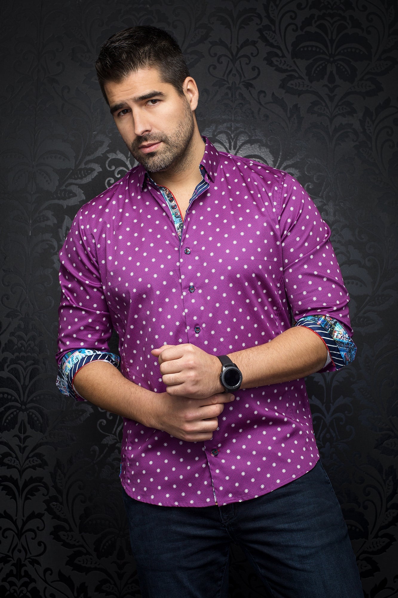 Chemise manches longues pour homme par Au Noir | NEUMANN FUCHSIA | Boutique Vvög, inventaire complet de la marque Au Noir