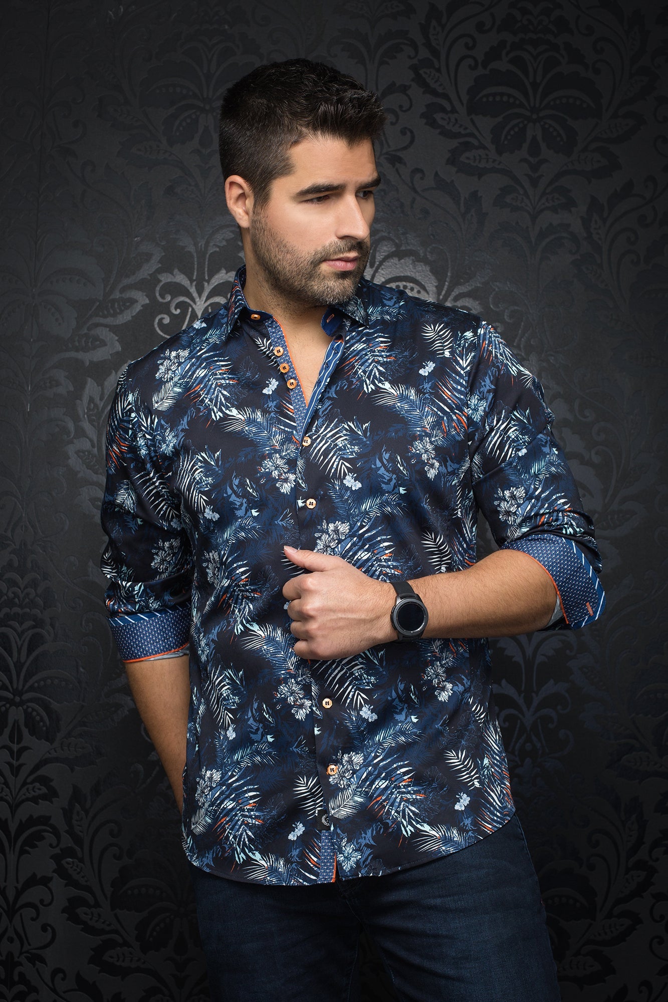 Chemise manches longues pour homme par Au Noir | RENAUD NAVY | Boutique Vvög, inventaire complet de la marque Au Noir