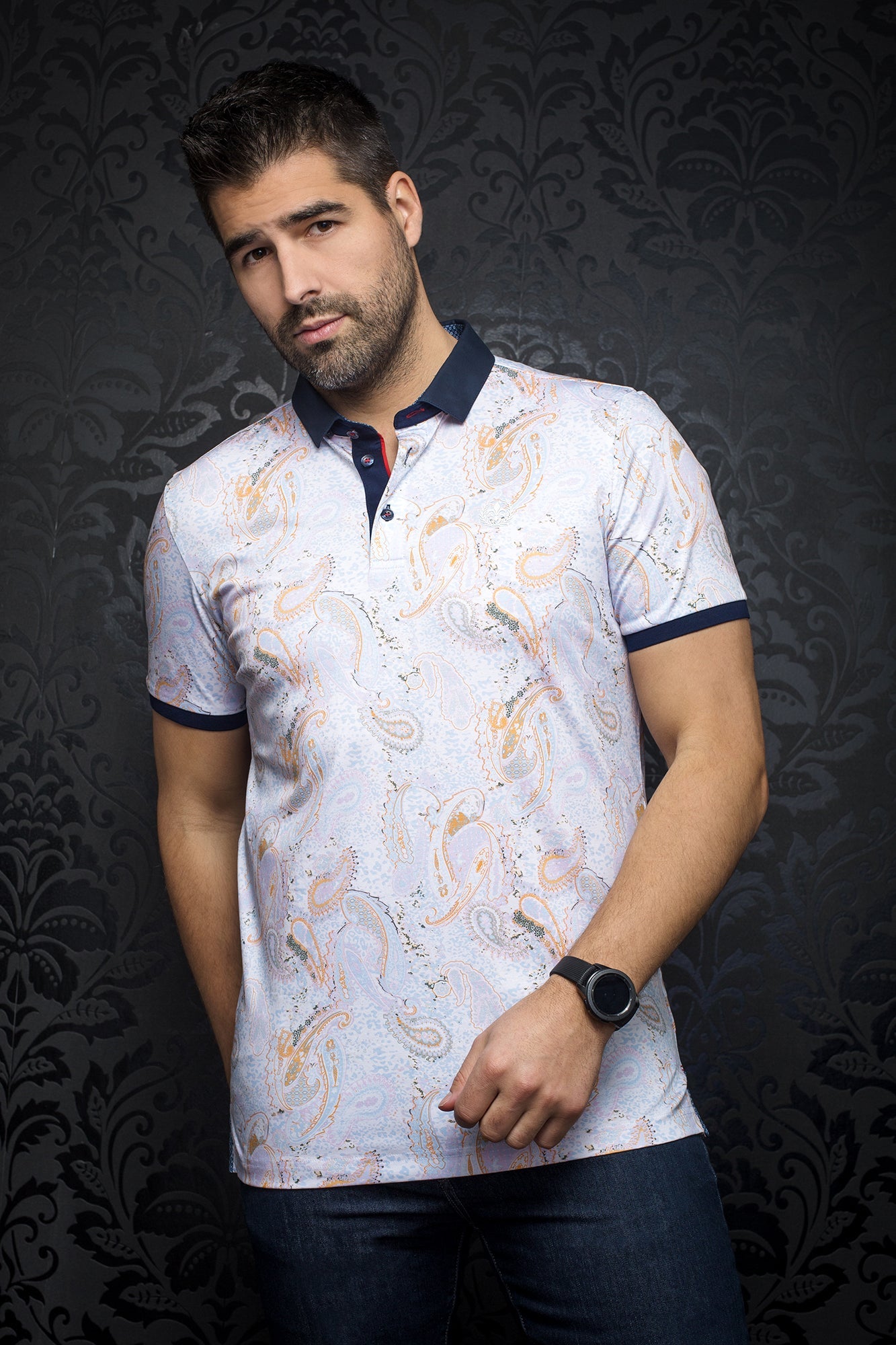 Polo pour homme par Au Noir | RIBERA white orange | Boutique Vvög, inventaire complet de la marque Au Noir