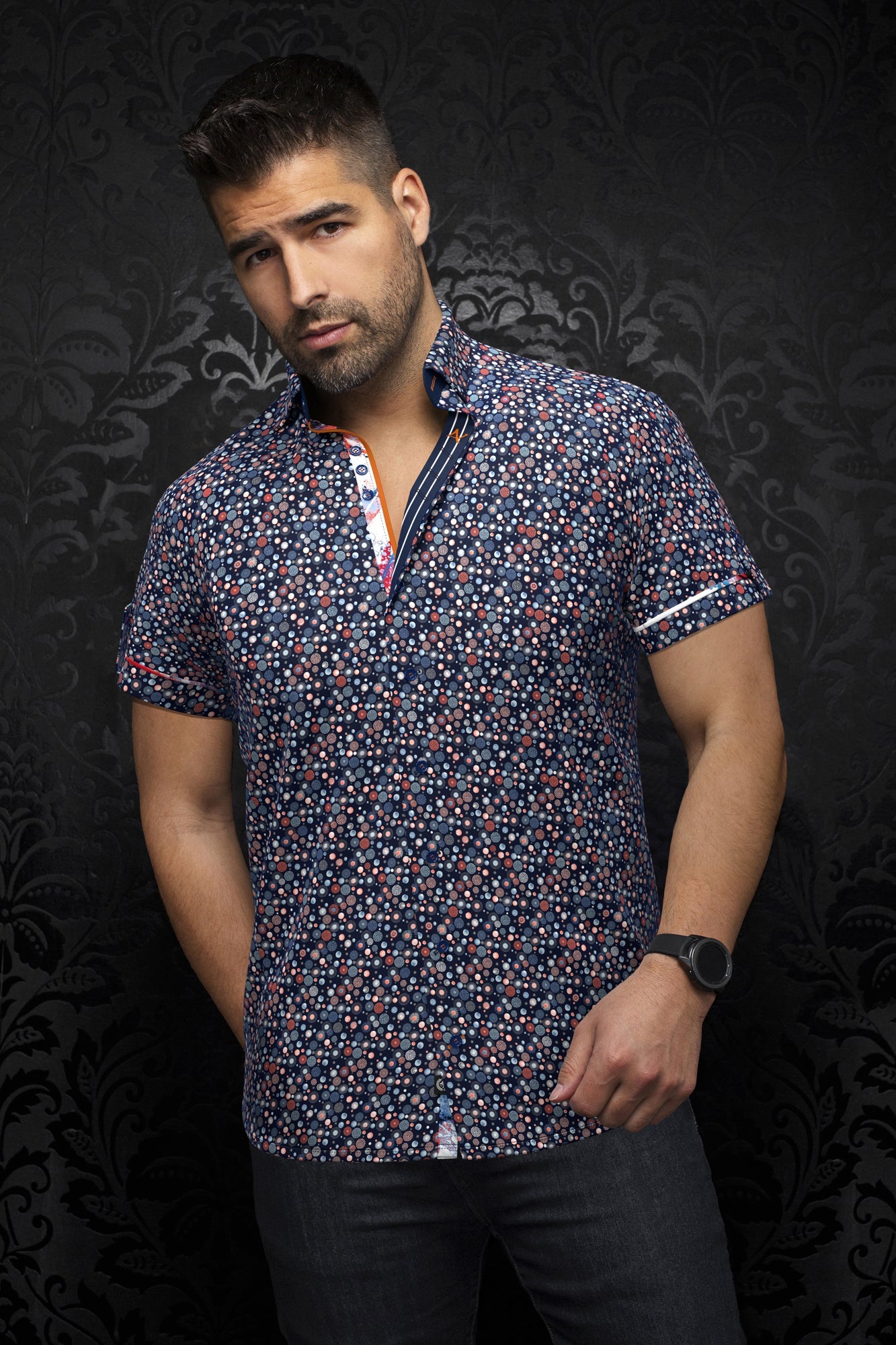 Chemise manches courtes pour homme par Au Noir | SPIRO(SS) Marine | Boutique Vvög, inventaire complet de la marque Au Noir