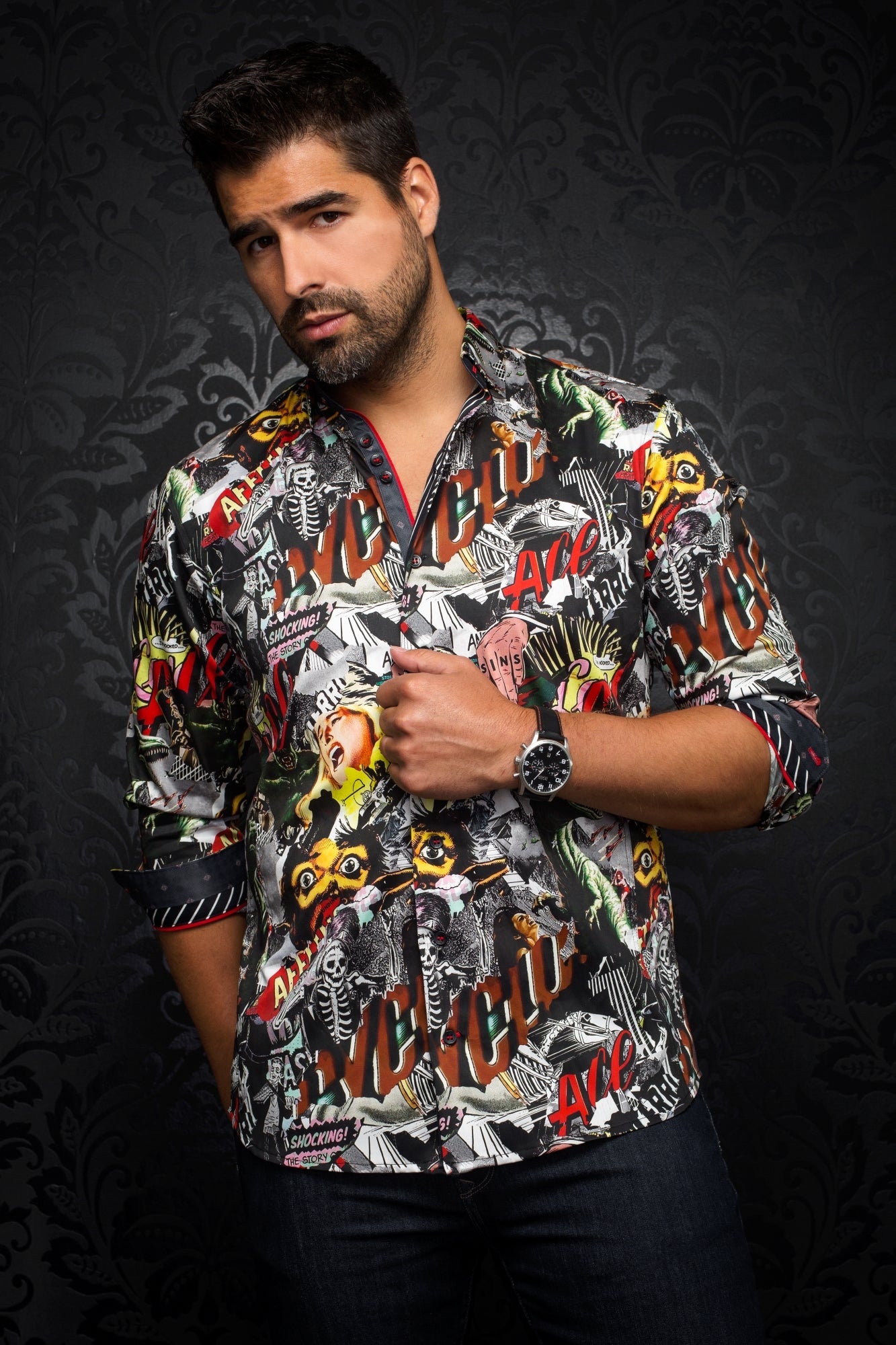 Chemise manches longues pour homme par Au Noir | T-REX Multi/multi | Vvog.ca, inventaire complet de la marque Au Noir