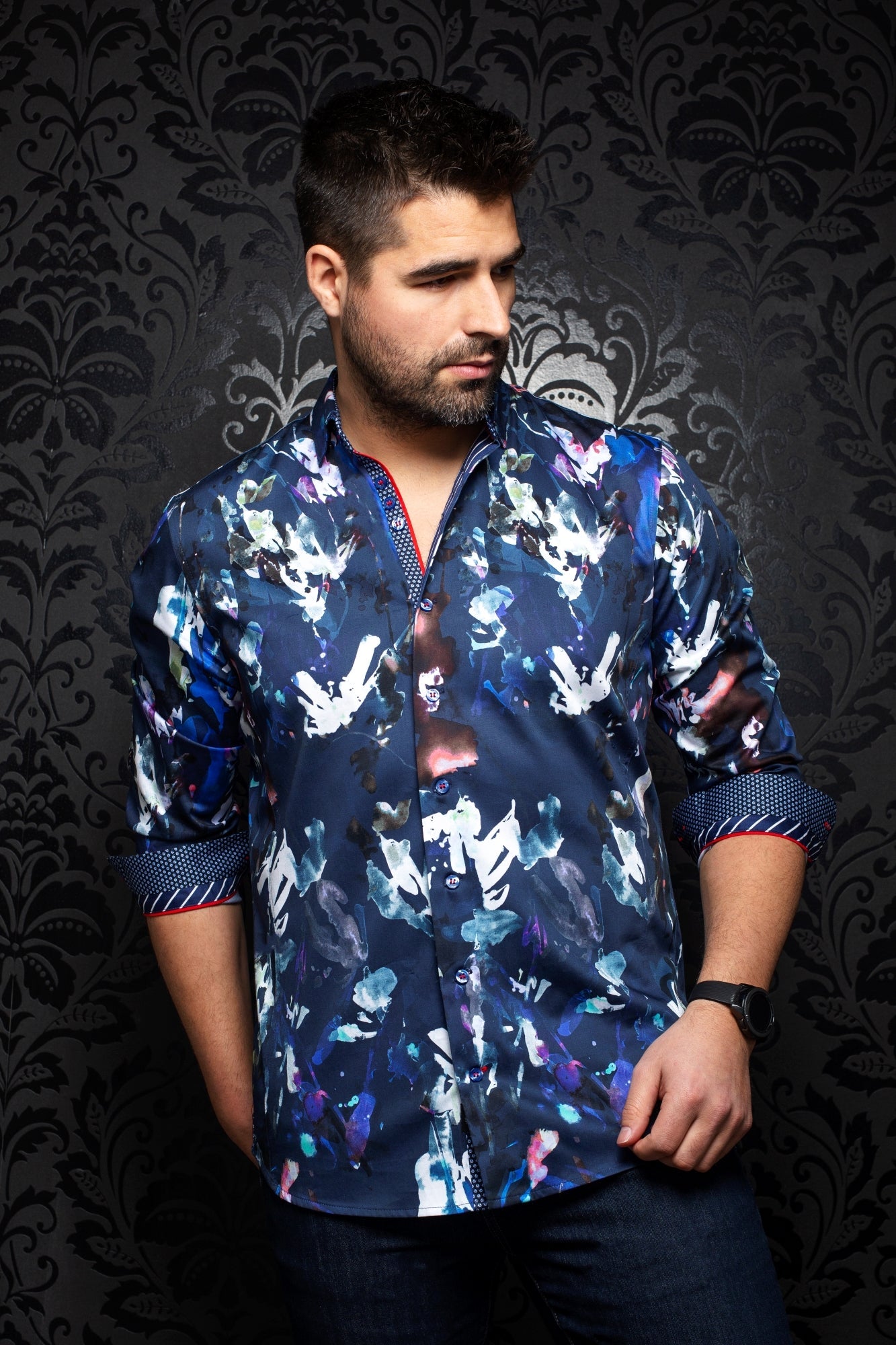 Chemise manches longues pour homme par Au Noir | TOLEMAN navy | Boutique Vvög, vêtements mode pour hommes