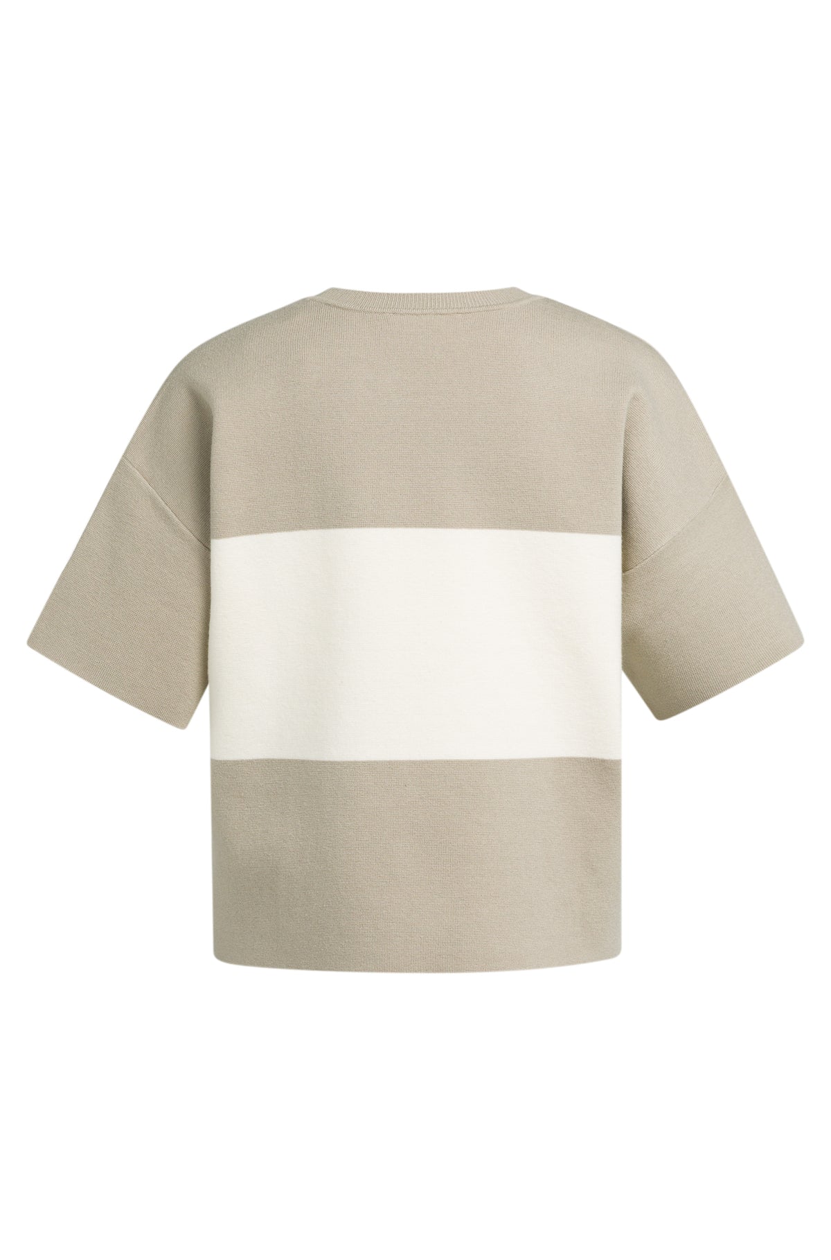 T-Shirt tricoté beige à manches courtes avec large bande crème pour femme par YAYA, vue de dos