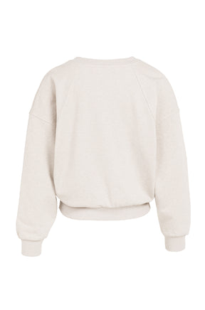 Chandail manches longues beige pâle avec col, poignets et ourlet côtelés pour femme par YAYA, vue de dos
