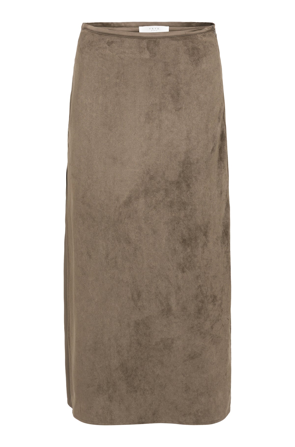 Jupe maxi taupe effet suède avec taille étroite et ourlet droit pour femme par YAYA, vue de face