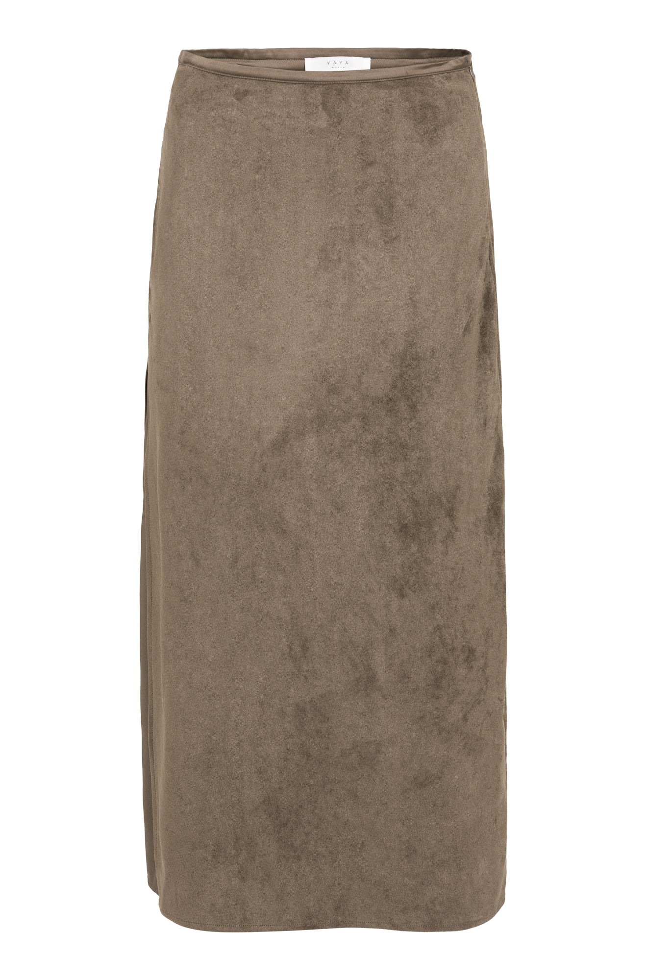 Jupe maxi taupe effet suède avec taille étroite et ourlet droit pour femme par YAYA, vue de face