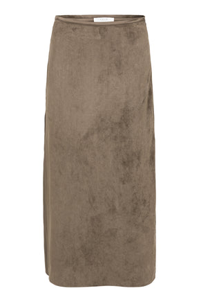 Jupe maxi taupe effet suède avec taille étroite et ourlet droit pour femme par YAYA, vue de face