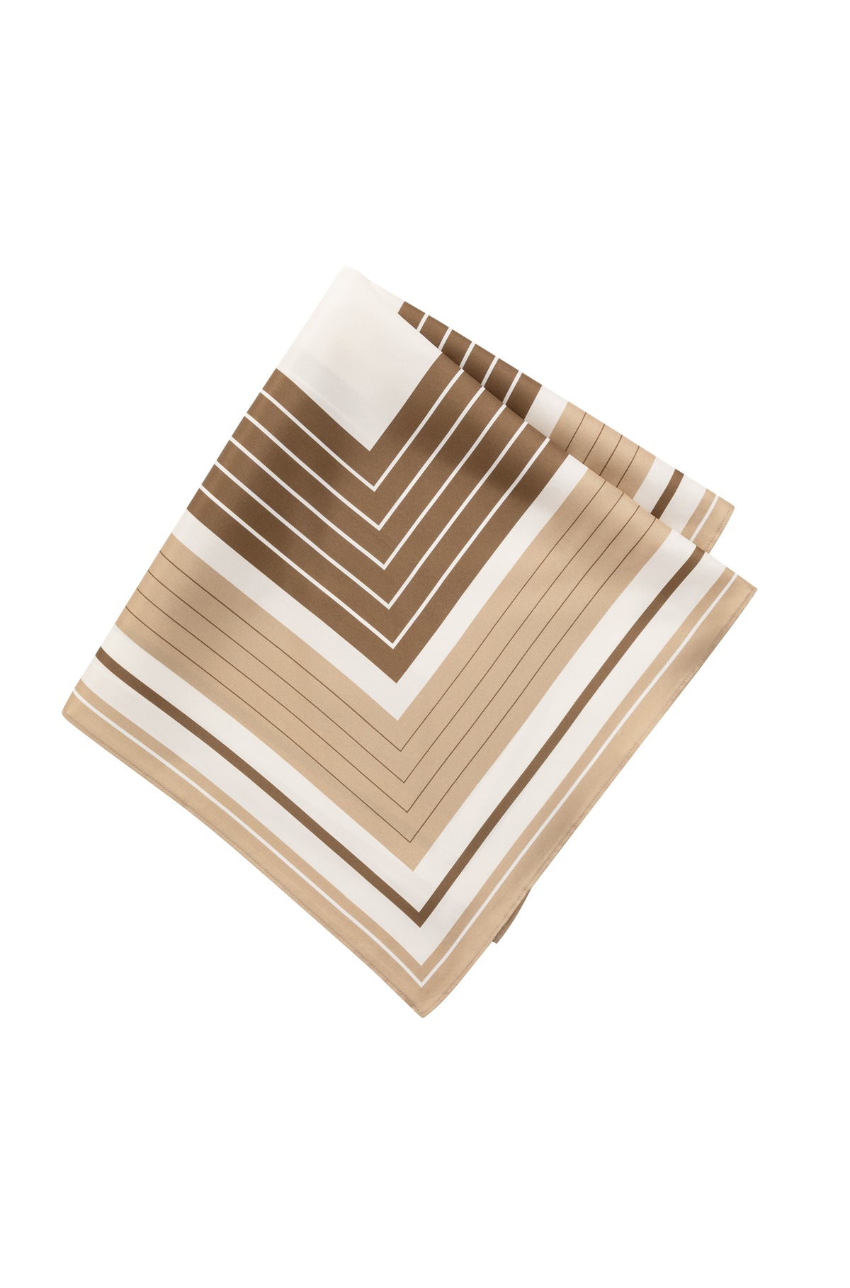 Foulard carré beige à plat avec bordure à rayures brunes et ivoire et bord cousu pour femme par YAYA
