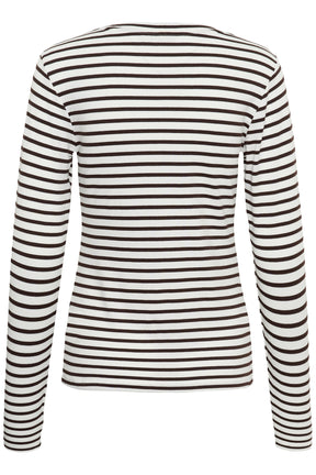 Vue arrière du T-Shirt manches longues ivoire à rayures brunes horizontales pour femme par Kaffe