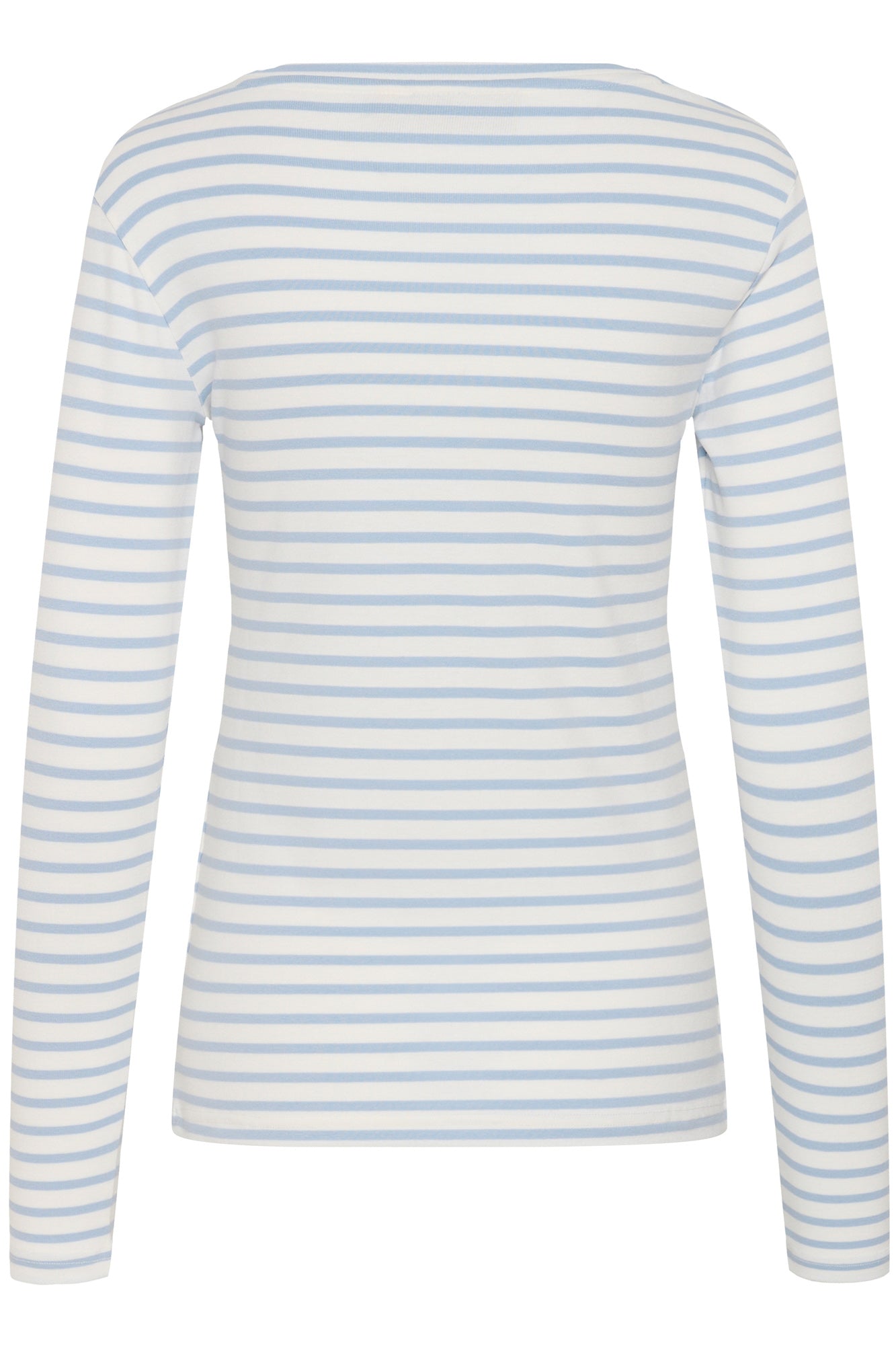 Vue arrière du T-Shirt à manches longues blanc rayé bleu pâle avec encolure ronde pour femme par Kaffe