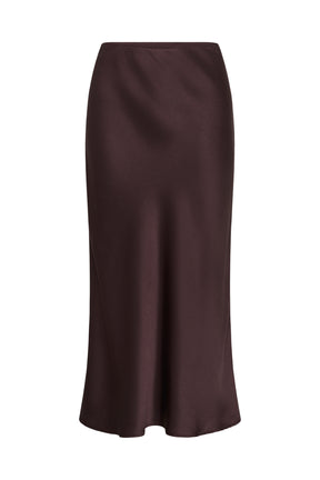 Women's isolated dark burgundy textured midi skirt showing the smooth upper panel and flared hem by Kaffe