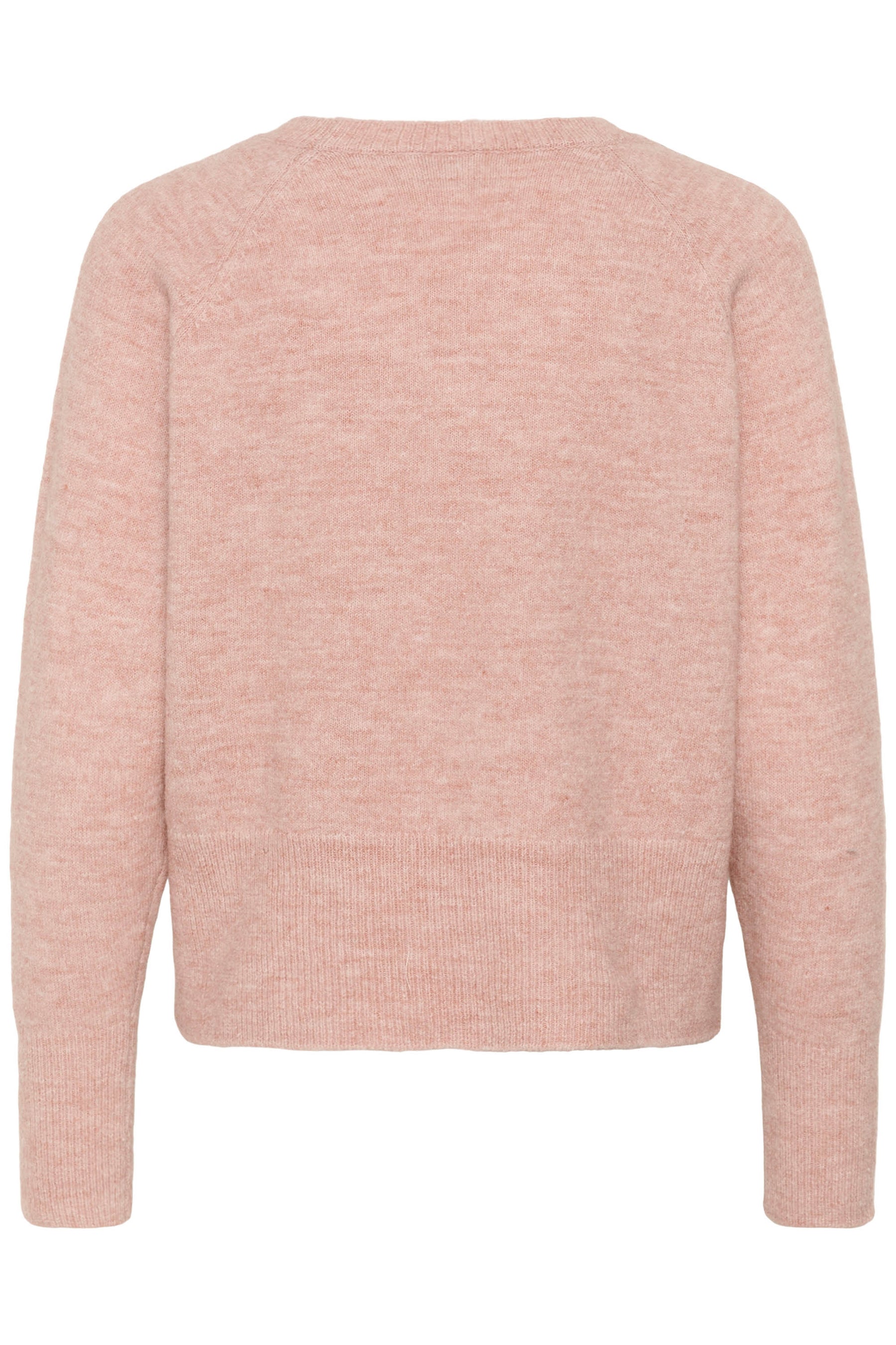 Vue isolée de dos du chandail manches longues en tricot rose pâle chiné avec coutures raglan pour femme par Kaffe