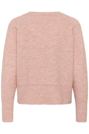 Vue isolée de dos du chandail manches longues en tricot rose pâle chiné avec coutures raglan pour femme par Kaffe