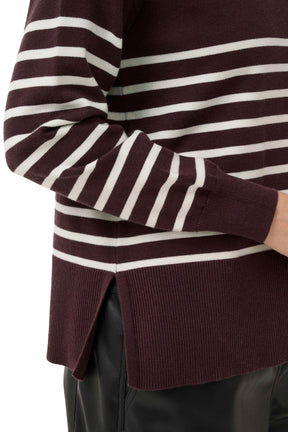 Women's burgundy long-sleeve knit sweater, detail view by Kaffe