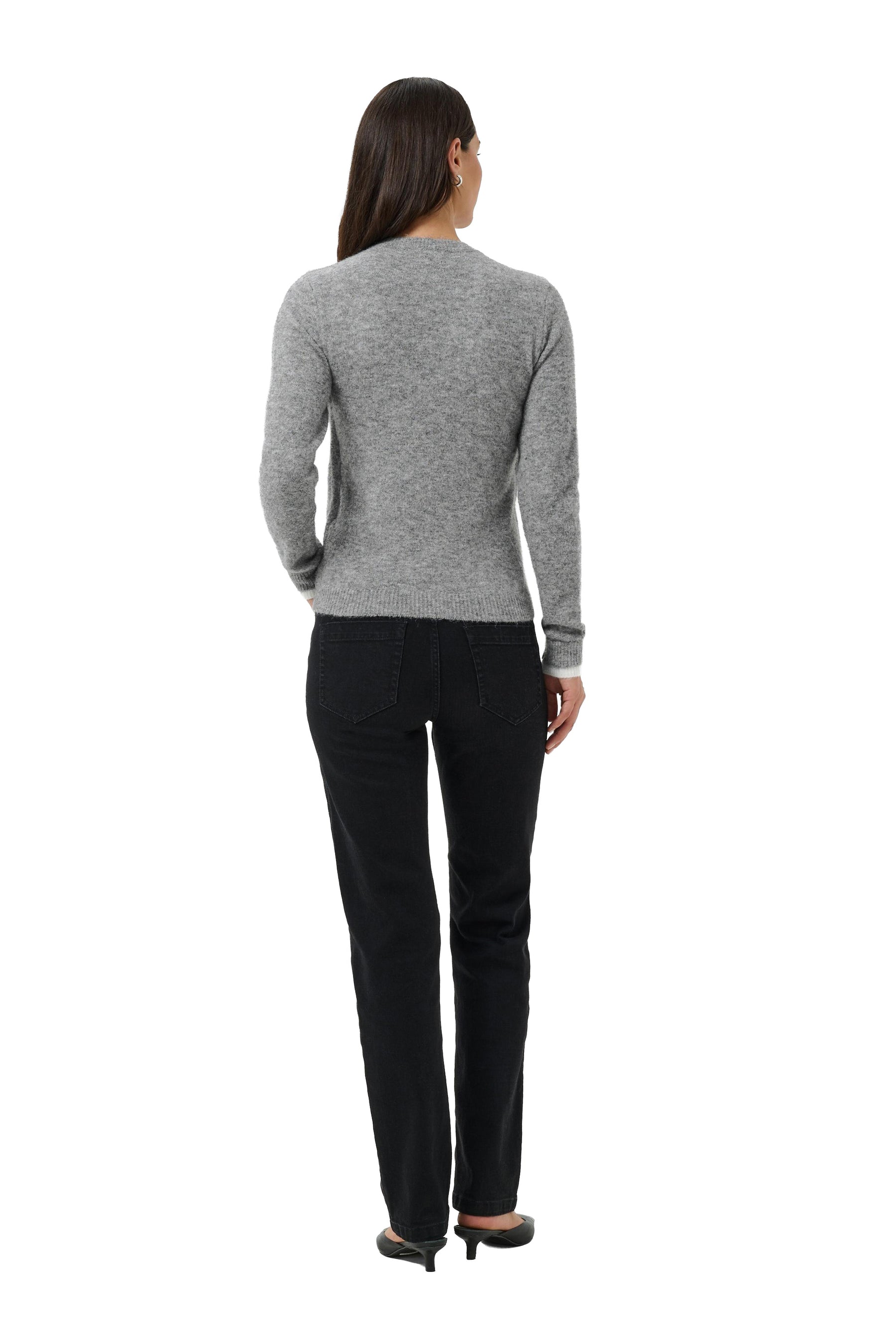 Cardigan en tricot gris duveteux avec manches longues, ourlet côtelé et dos uni pour femme par Kaffe, vue de dos